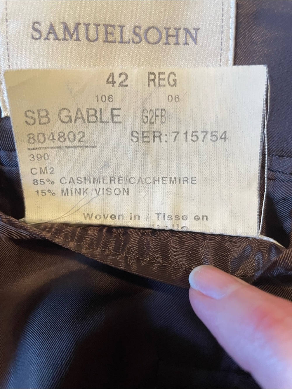SAMUELSOHN Mens 42R Cashmere Mink Blazer Charcoal Gray Made in Canada 2 Button - Picture 9 of 12